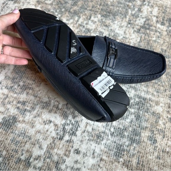 GUESS Mens Slip on Driver Style Loafer Leather Buckled ART2 Navy Blue 10.5 - Picture 6 of 6